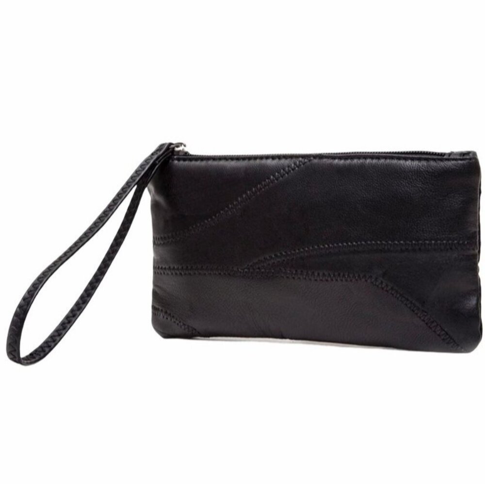HaloVa‎ Womens Wallet Wrist Strap Black Leather Clutch Purse Long Large Capacity